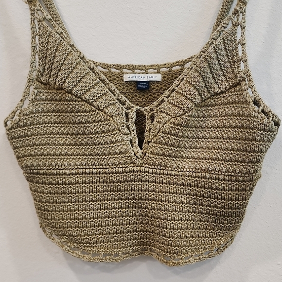 American Eagle Outfitters Olive Green Crochet Crop Top - Picture 4 of 8